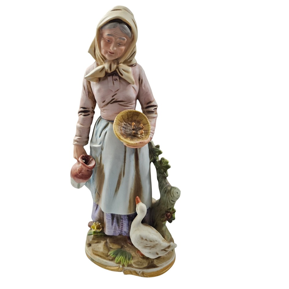 Vintage Homco Porcelain Figurine Peasant Woman with Goose and Pitcher 13" 8816